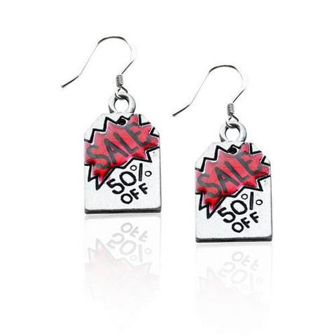 Sales Tag Charm Earrings in Silver